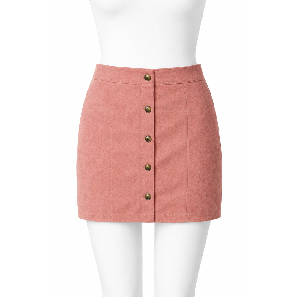 Pink Suede Mini Skirt Button Front Elastic Waist Chic Going Out Must Have Medium
